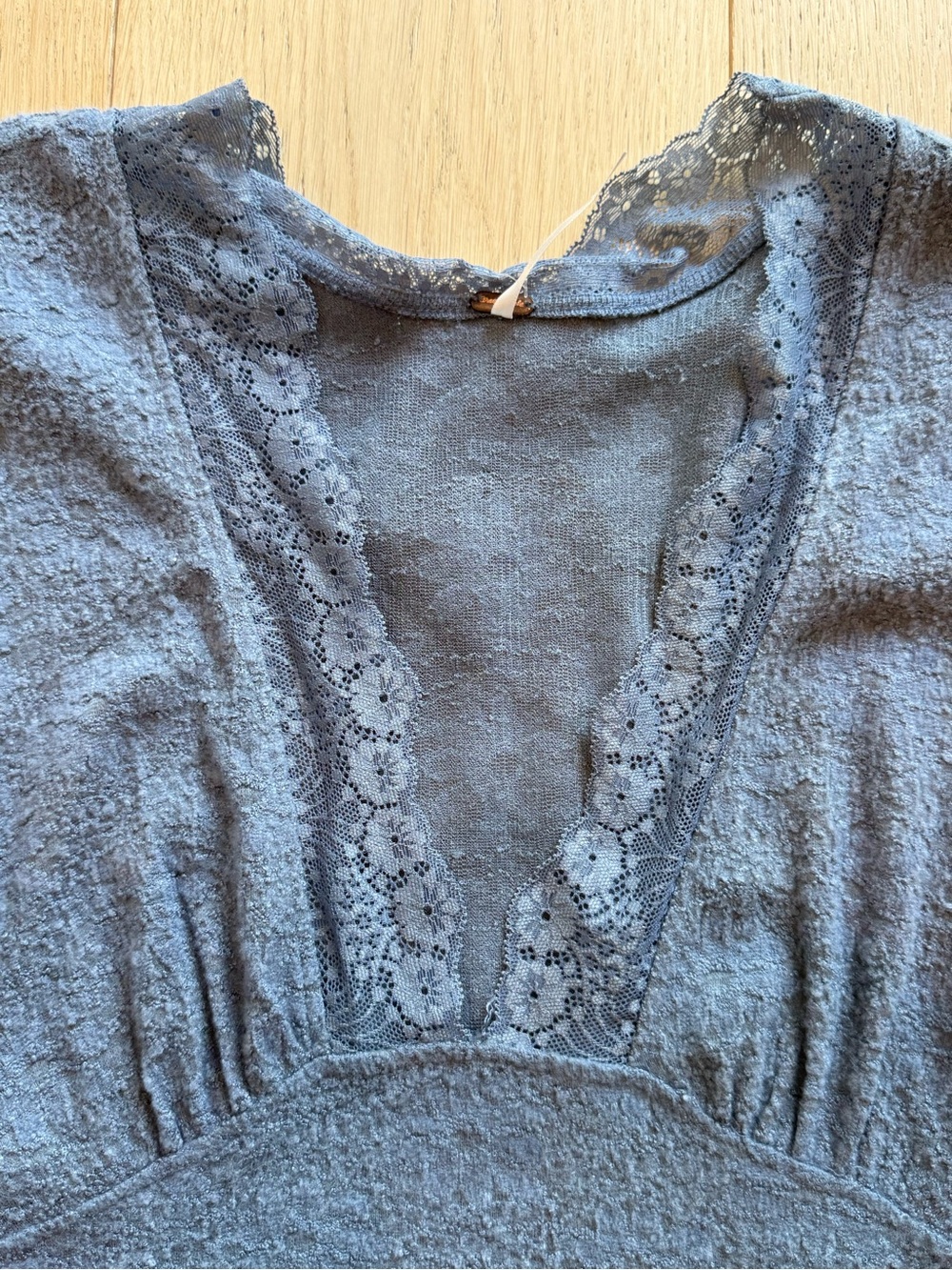 NWOT Free People All Yours Long Sleeve Mini Dress Blue Lace Trim Size M Boho - Picture 7 of 11